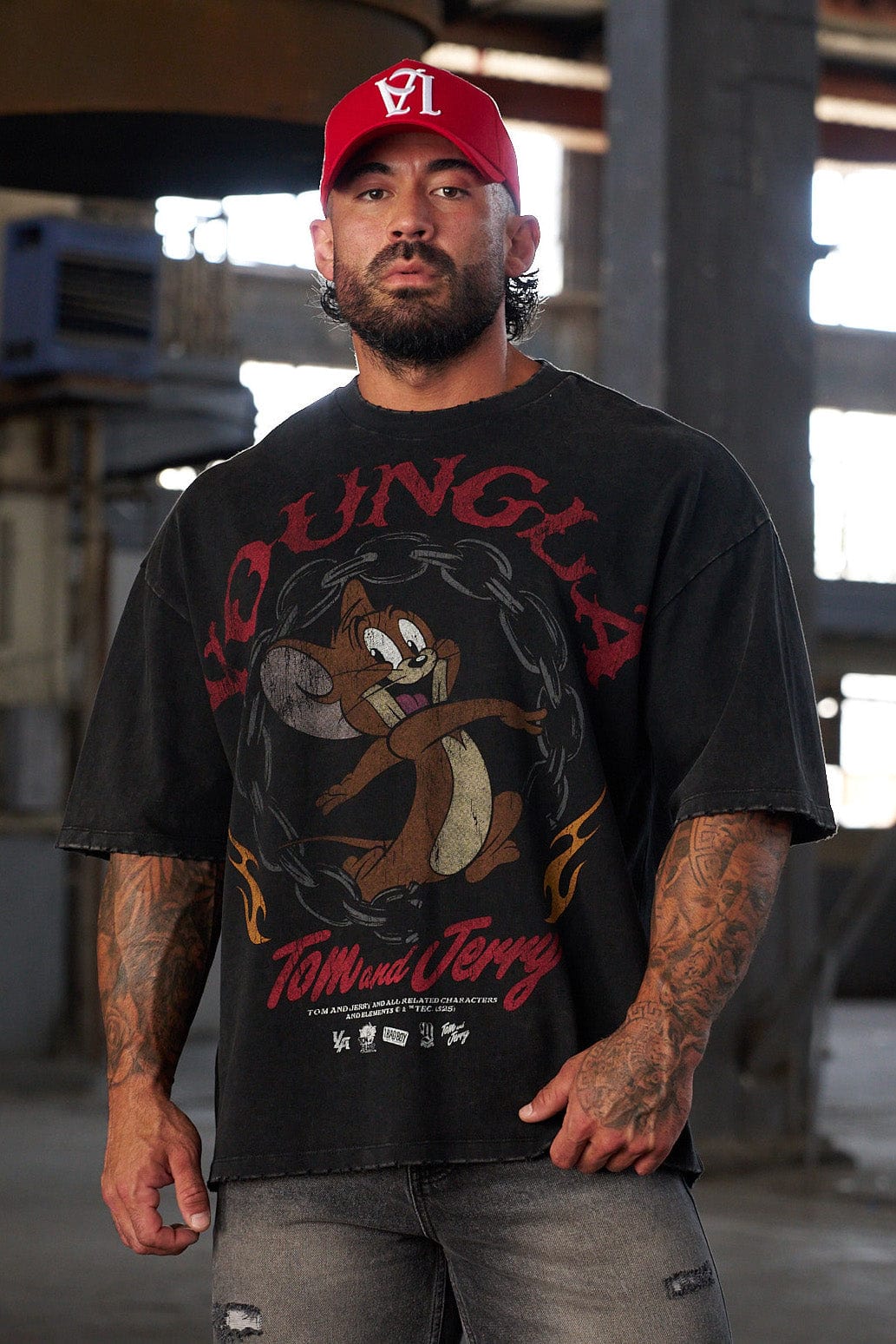 4082 - Tom & Jerry Tees- Tom & Jerry oversized cotton tee featuring bold throwback graphics of classic cartoon scenes, midweight, and collectible – Jerry design