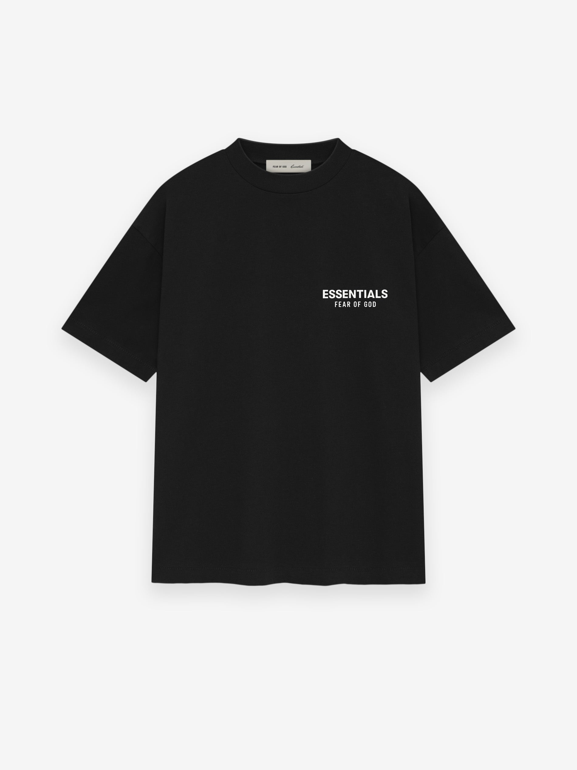 black men's cotton jersey classic fit crewneck t-shirt with Essentials Fear of God logo on chest