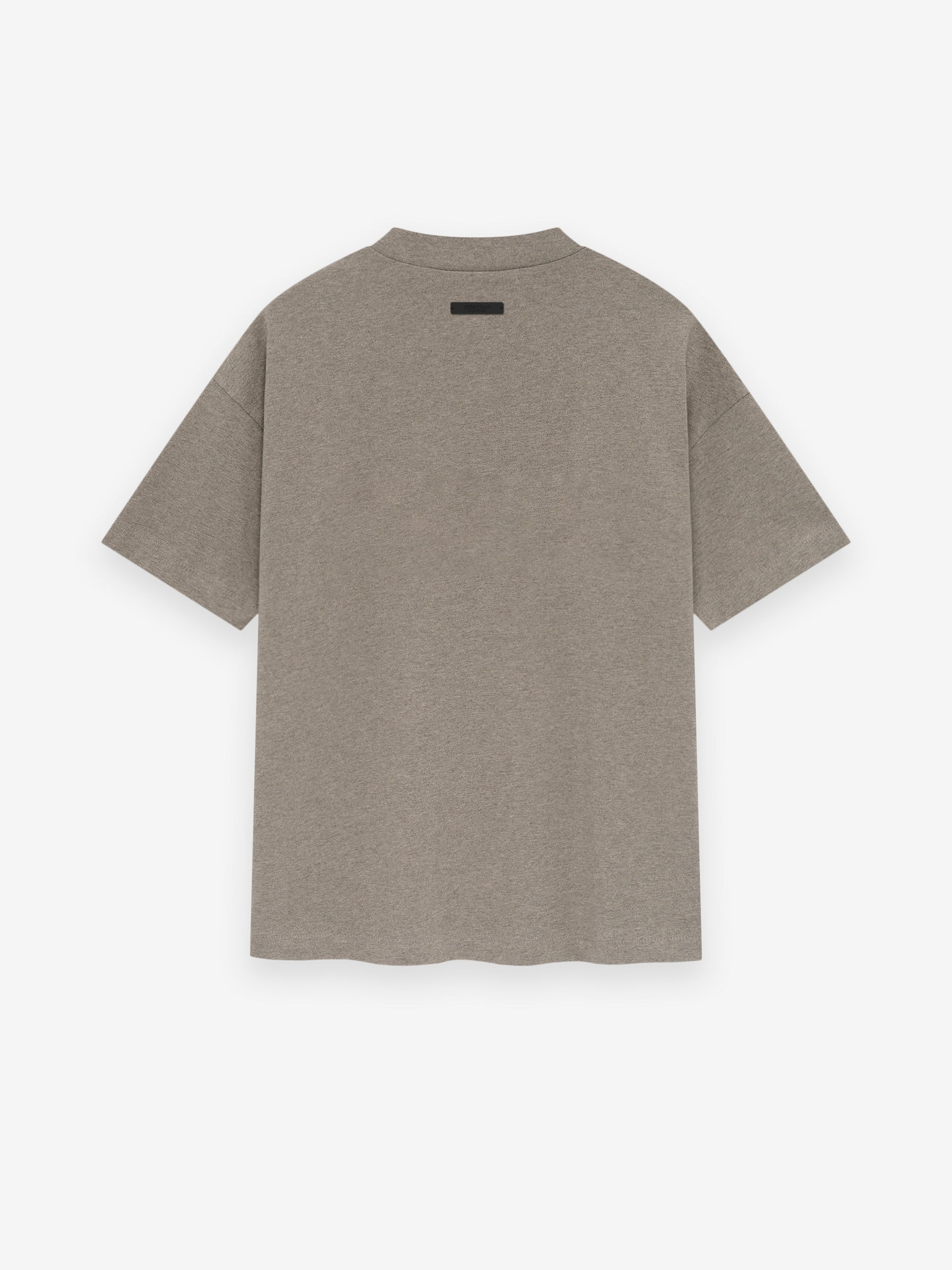 taupe cotton jersey short sleeve t-shirt with relaxed classic fit and small black rectangular label on upper back