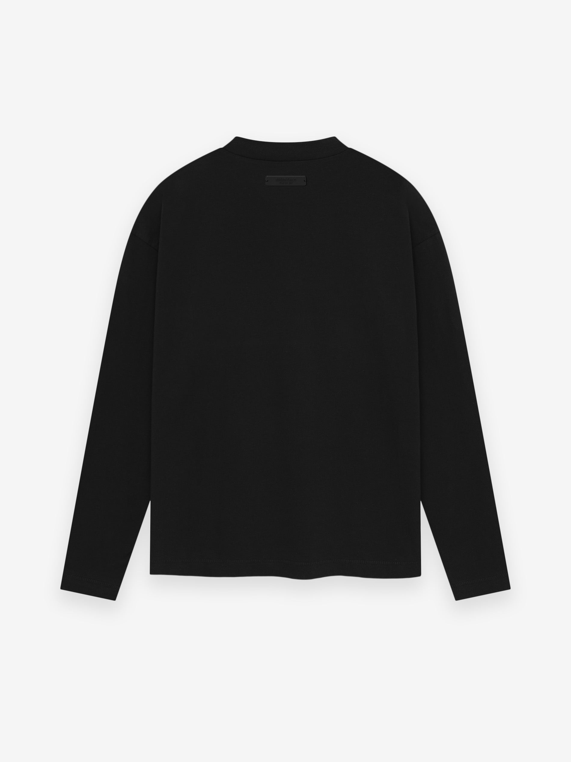 Plain black long-sleeve shirt with crewneck, showing the back side without visible logos or designs