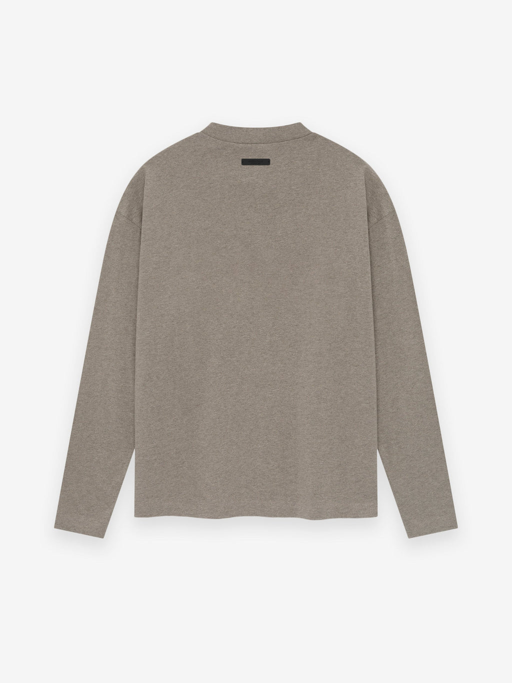 taupe medium-weight cotton jersey long sleeve tee with rib-knit crewneck and small black label on upper back