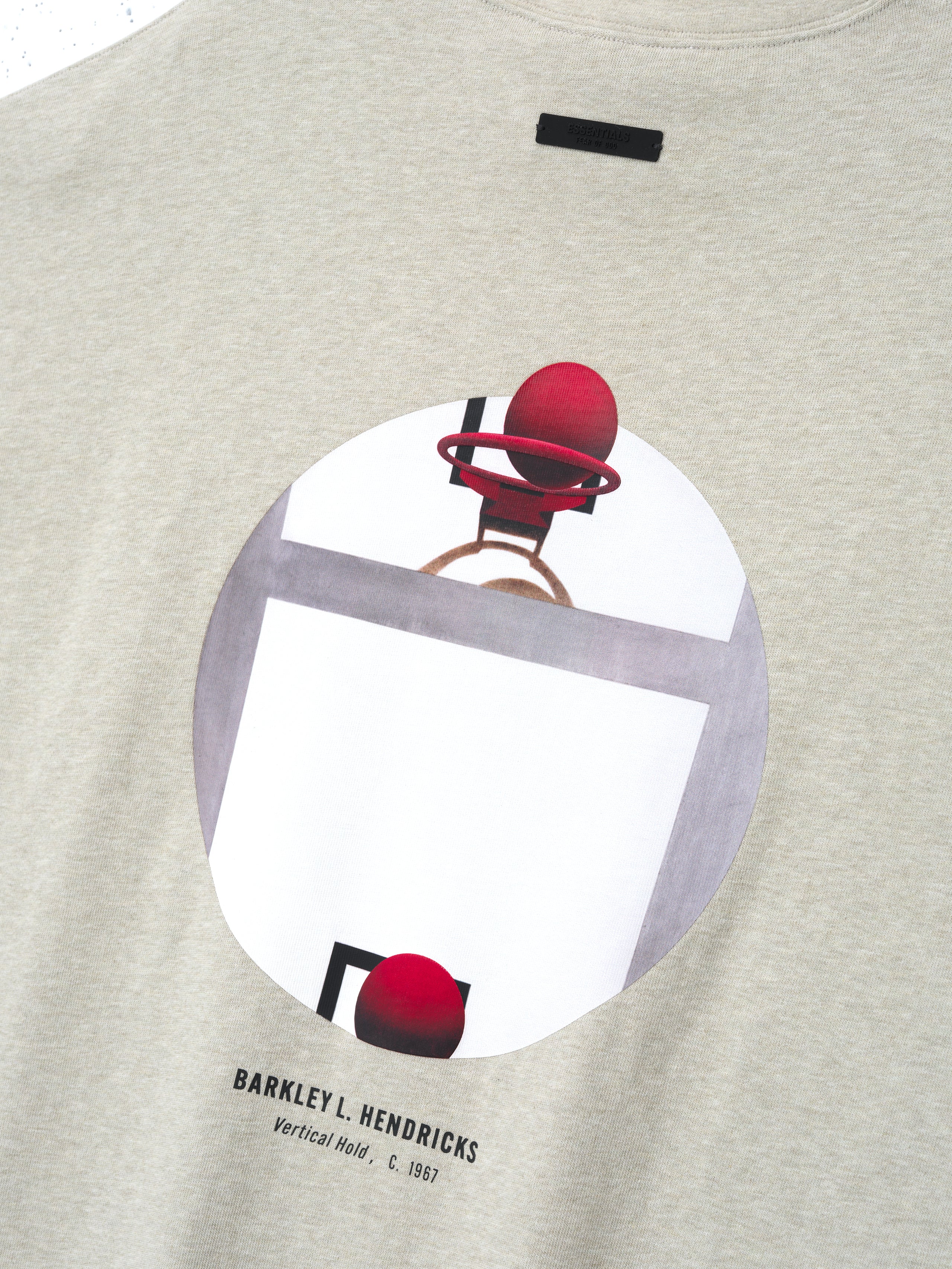 light beige heavy cotton jersey tee with overhead basketball hoop graphic and Barkley L. Hendricks text below center chest