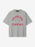 grey oversized heavy cotton jersey tee with red Philadelphia Essentials text and NBA basketball outline graphic center chest
