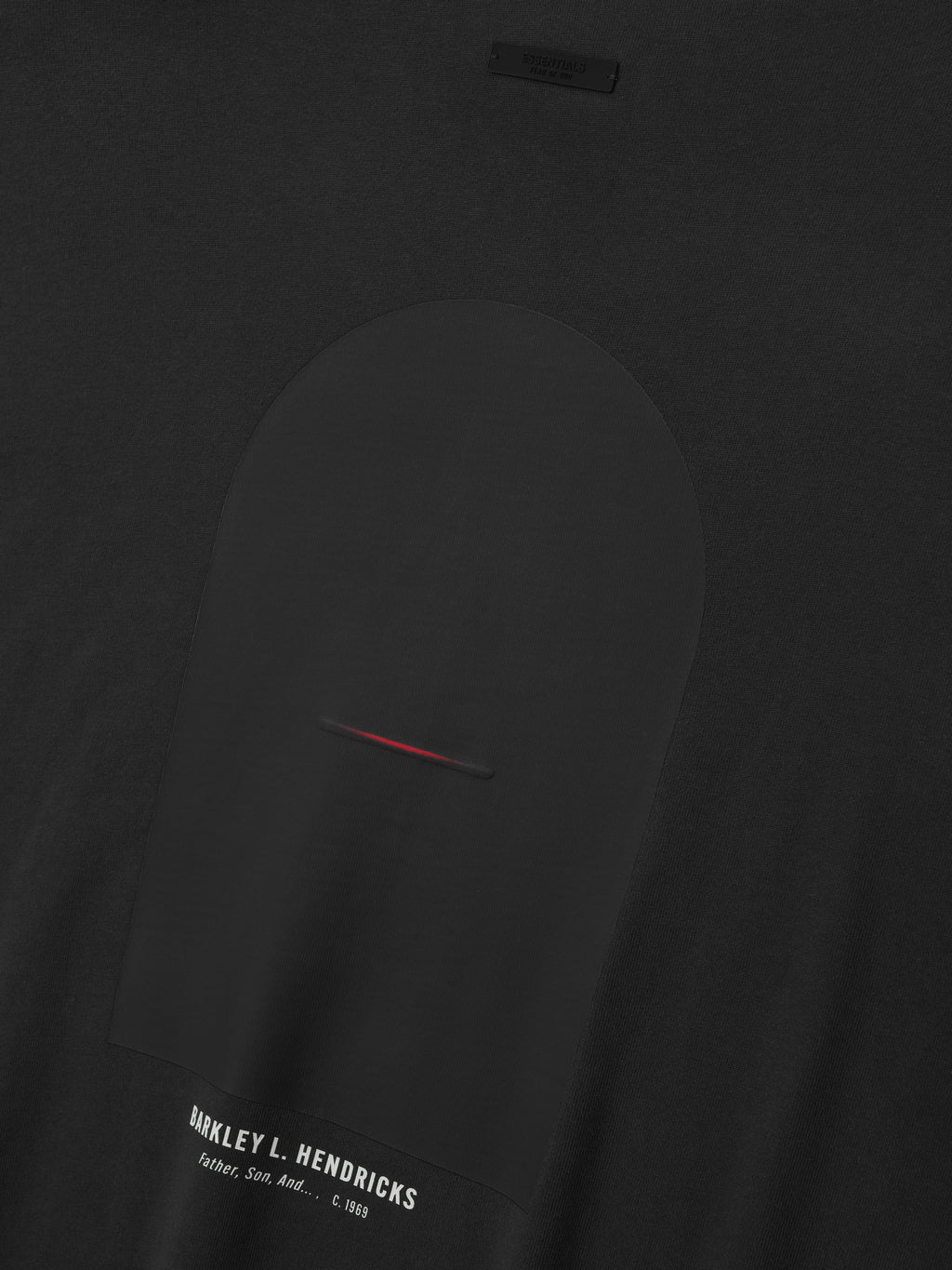 black oversized heavy cotton V-neck long sleeve tee featuring minimalist arched graphic with Barkley L. Hendricks text below