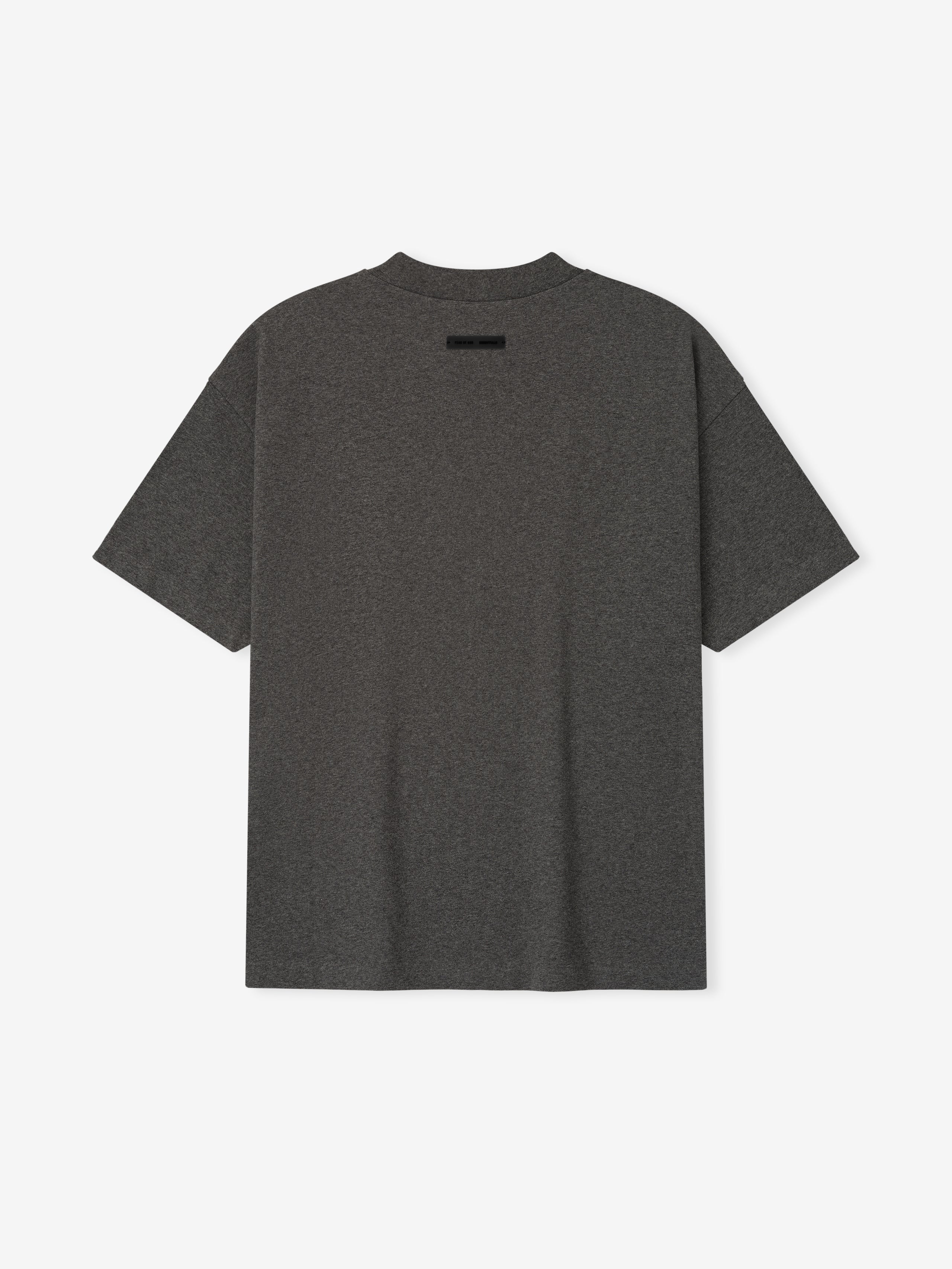 Back view of charcoal heather Embroidered Classic Short Sleeve Tee with small black logo patch near neckline, gallery image 0