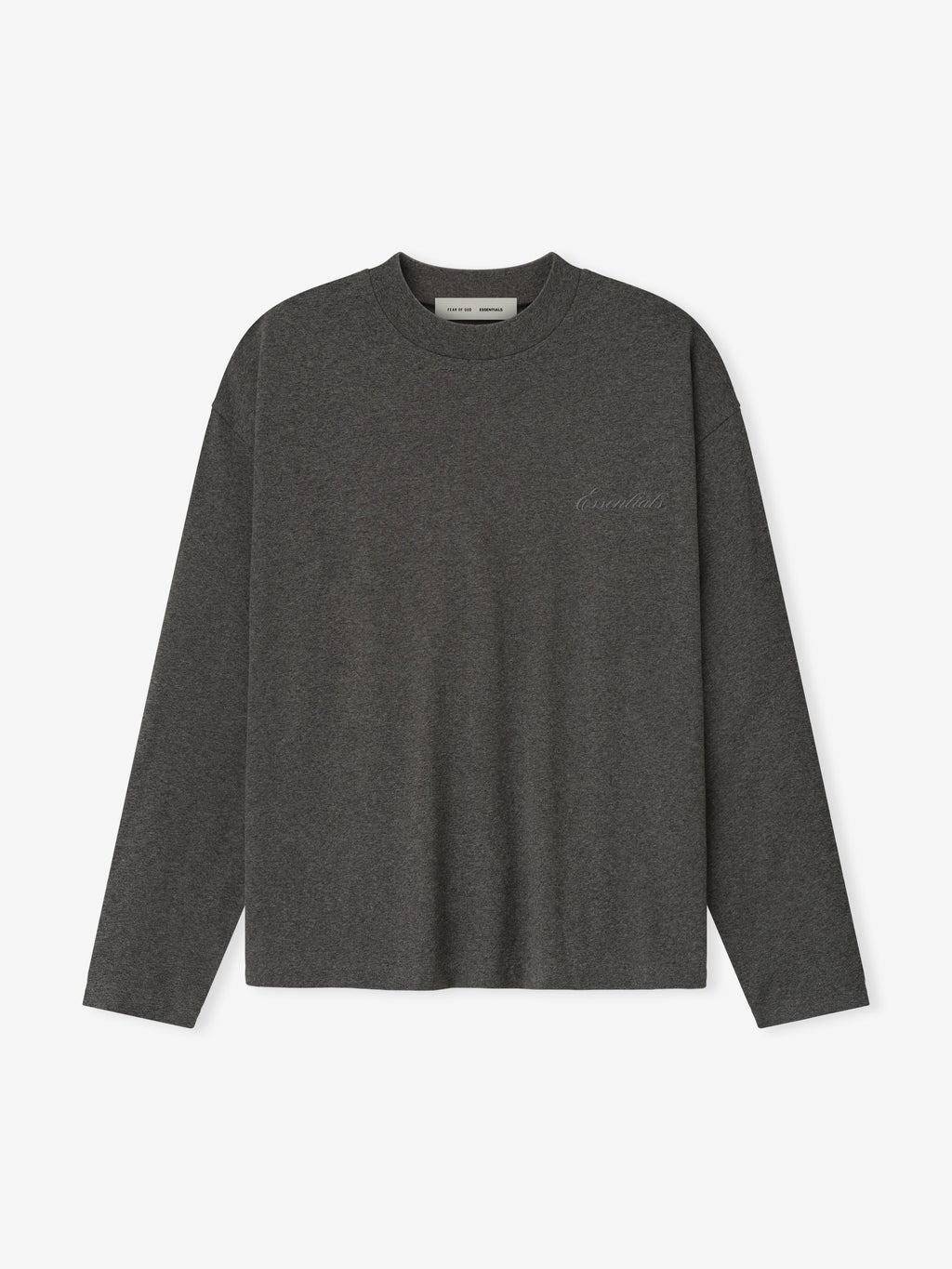Charcoal heather Embroidered Classic Fit Long Sleeve Tee with subtle tonal logo, front view flat lay, gallery image 0