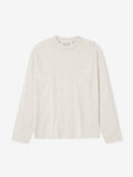 Flat lay of oatmeal heather Embroidered Classic Long Sleeve Tee with subtle chest logo, gallery image 0