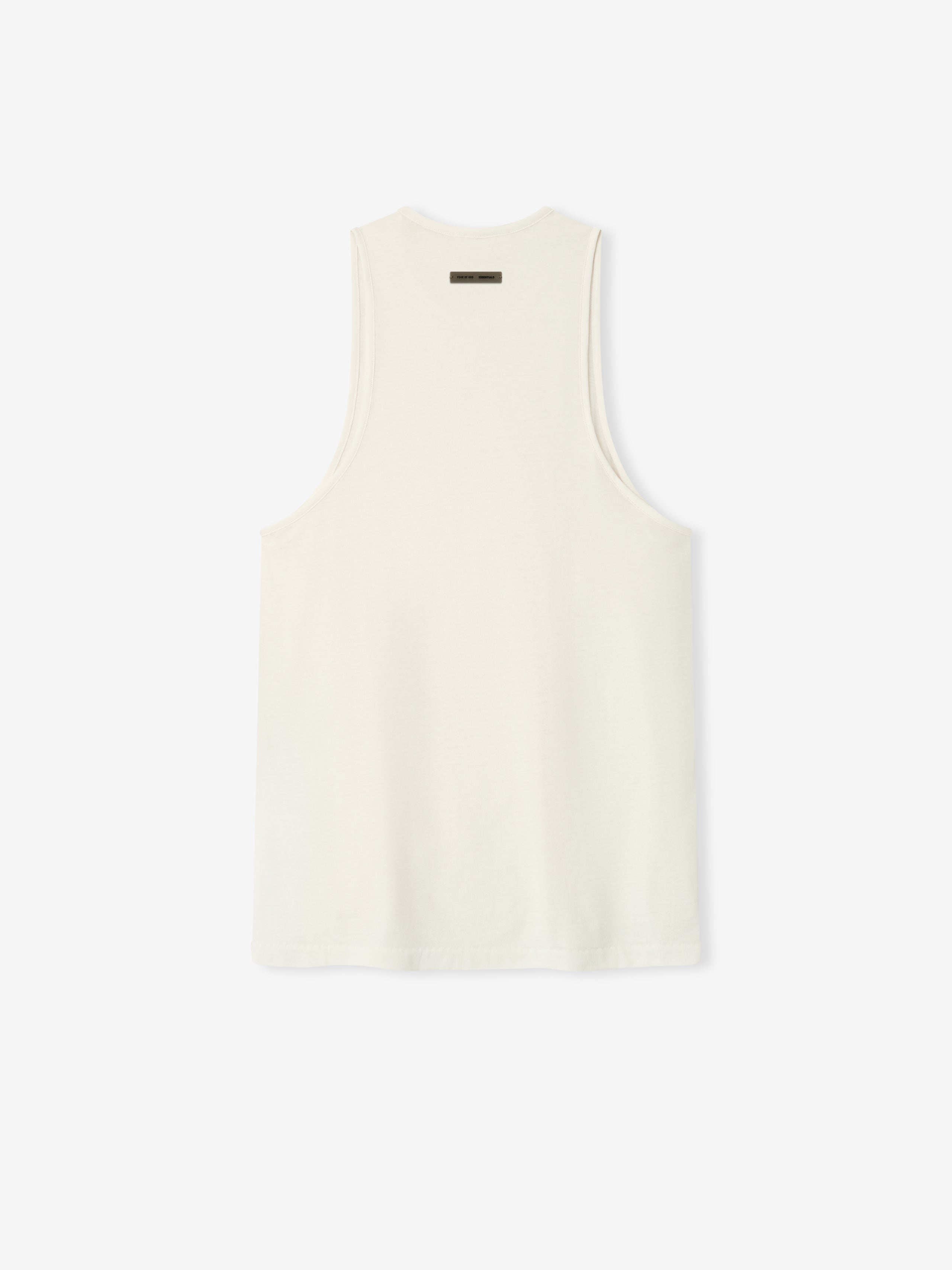 Back view of ivory Embroidered Essential Tank showing clean lines and small logo tag near neckline, gallery image 0