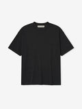 Flat lay of vintage black Embroidered Essential Tee shirt with minimalist front design, gallery image one file name detail 125HO254281F