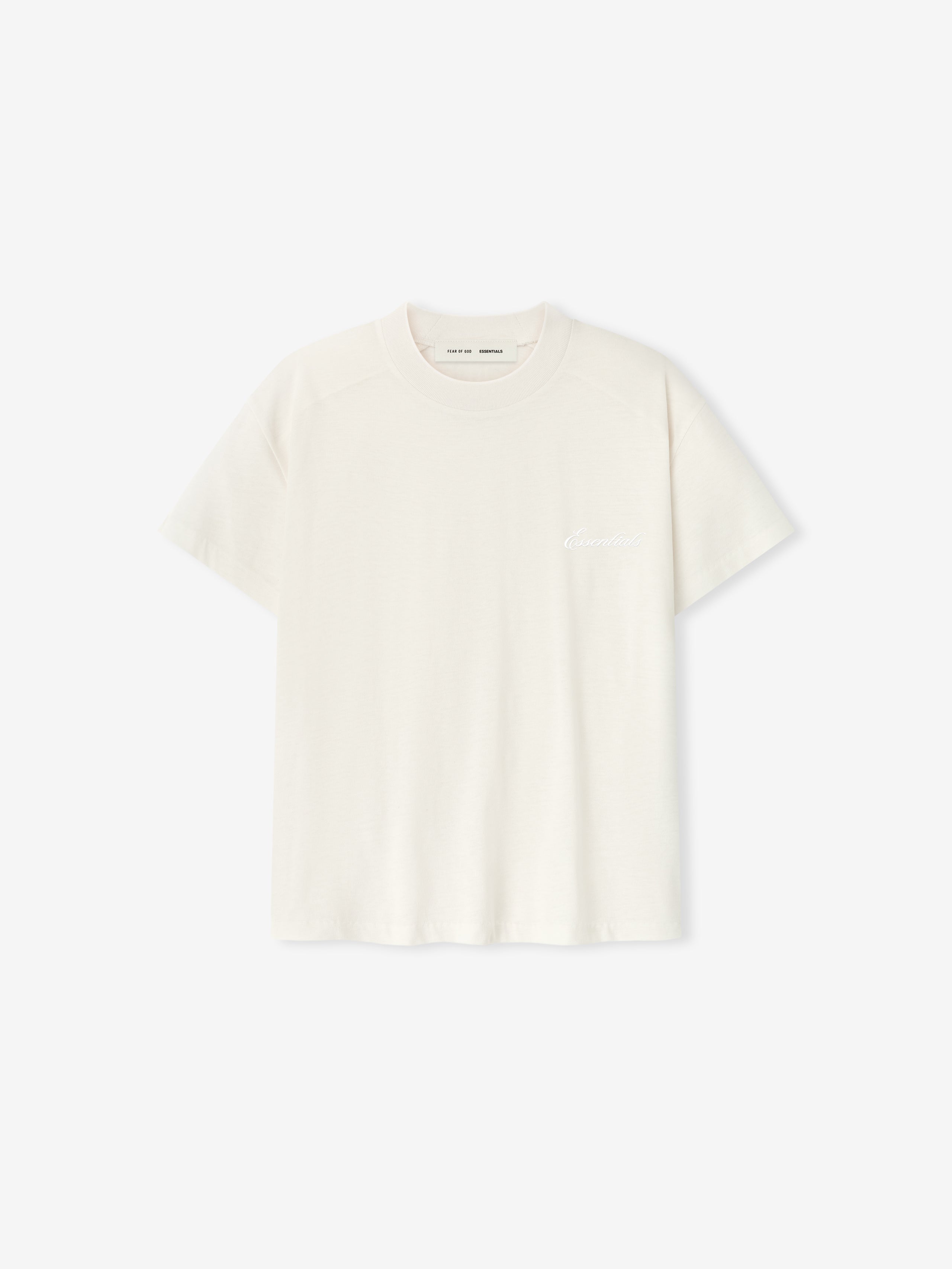 Ivory Womens Embroidered Classic Tee in classic fit with crew neckline and subtle chest embroidery on white background