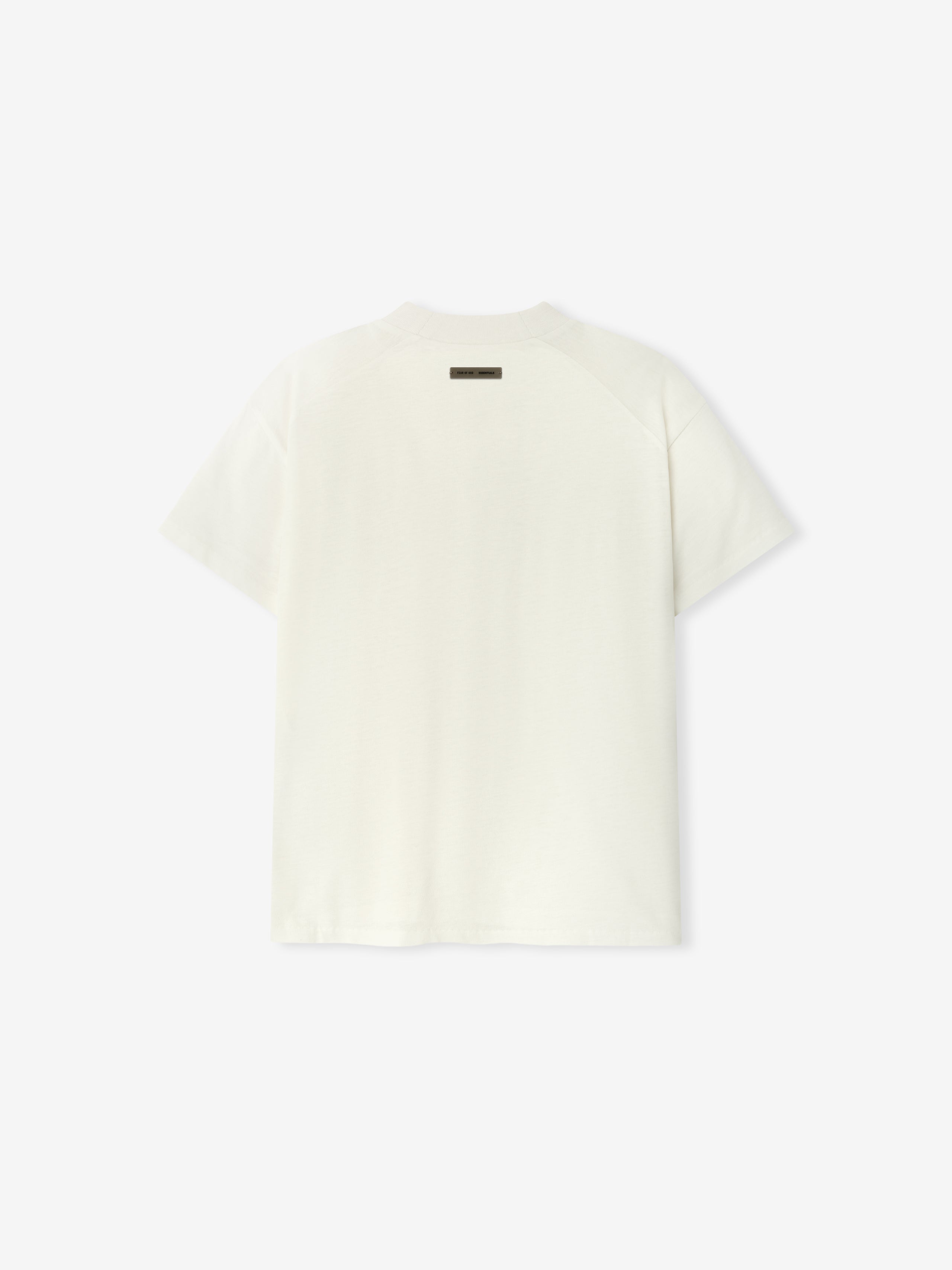 Back view of ivory Womens Classic Fit Tee with short sleeves and small label detail at upper back on white background