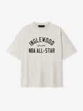 light beige oversized 90s-inspired heavy cotton jersey tee with Inglewood NBA All-Star text front center