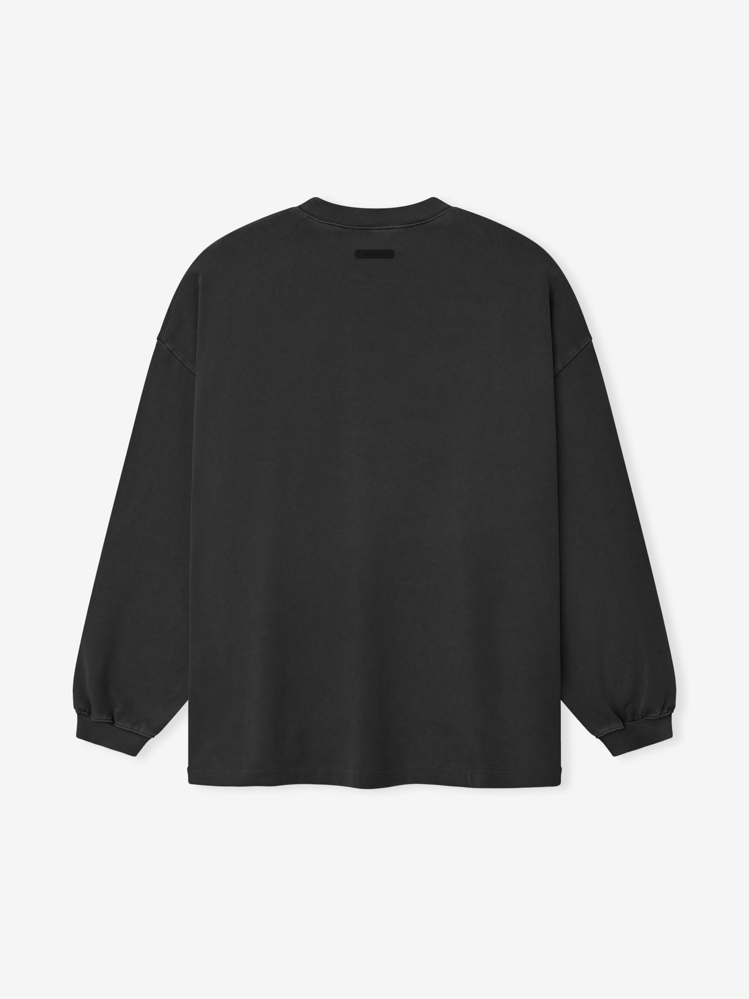 black heavyweight cotton pigment-dyed long sleeve tee with oversized 90s fit and crewneck design