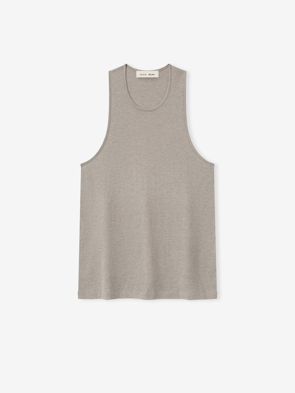 lightweight taupe tri-blend jersey tank top with vintage slim fit and longer length silhouette