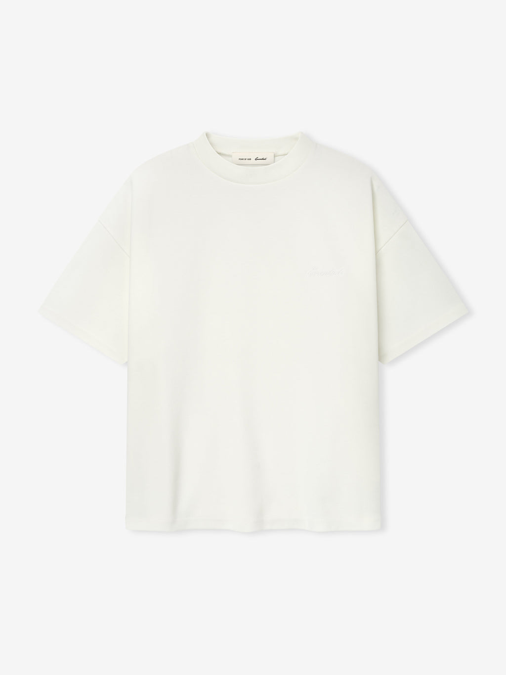 white medium-weight cotton poly pique knit tee with oversized 90s fit and dropped shoulders