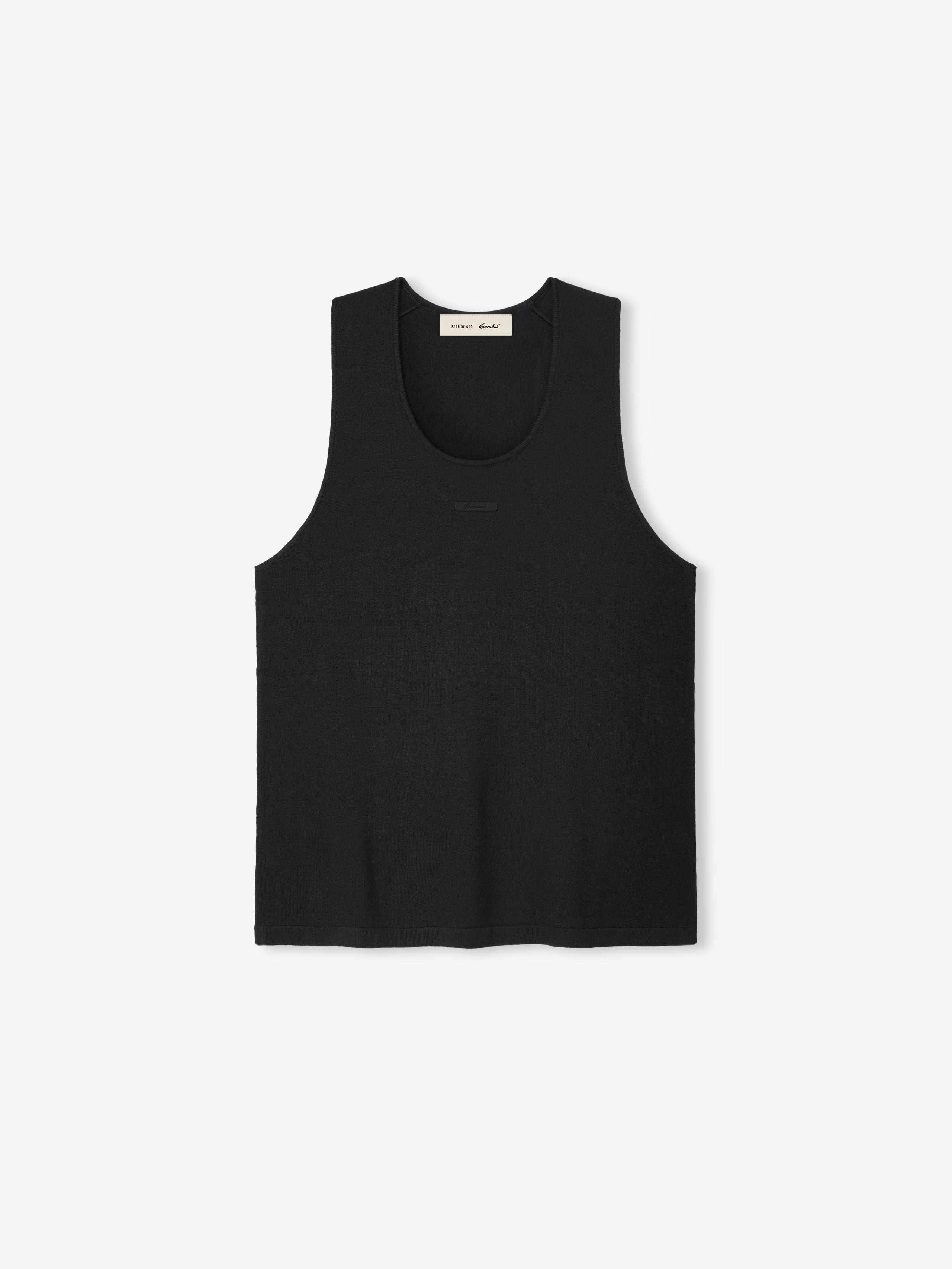 black knit tank top for women with classic relaxed fit and rounded neckline in soft jersey stitch