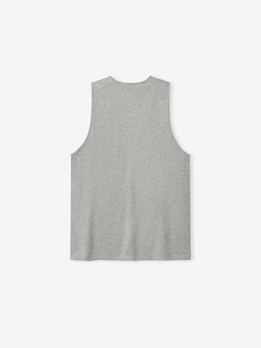 back view of women's light grey rib-knit tank with classic fit and sleeveless cut in soft cotton blend fabric