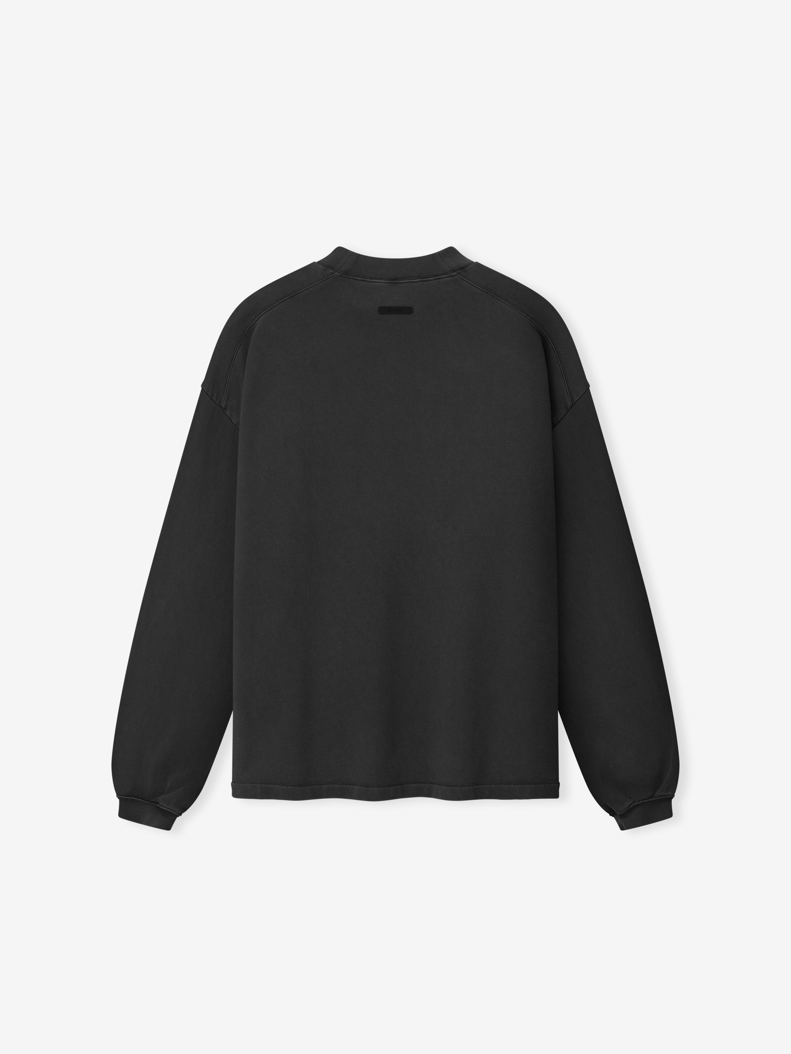 back view of women's black heavyweight cotton jersey long sleeve tee with oversized 90s fit and crew neckline
