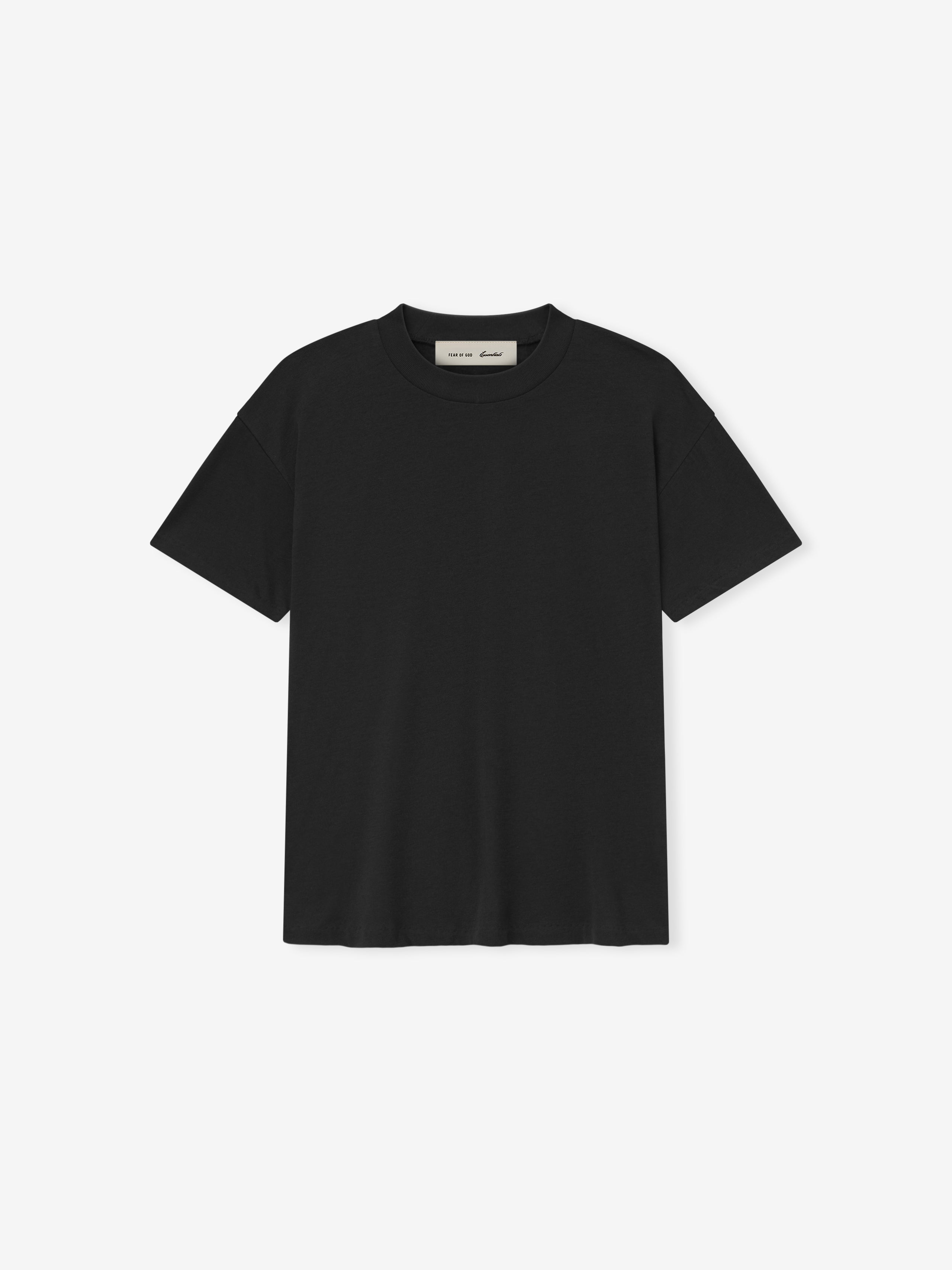 black lightweight cotton blend jersey tee with classic fit and ribbed crew neckline for women