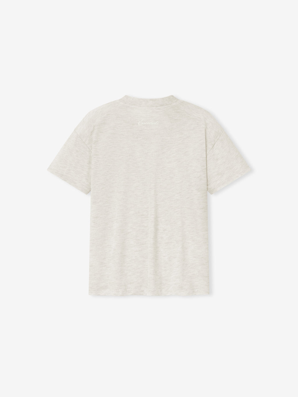 back view of women's lightweight cotton blend jersey tee in soft natural hue with ribbed crewneck