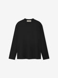 women's classic fit long sleeve crewneck tee in black lightweight cotton blend jersey fabric