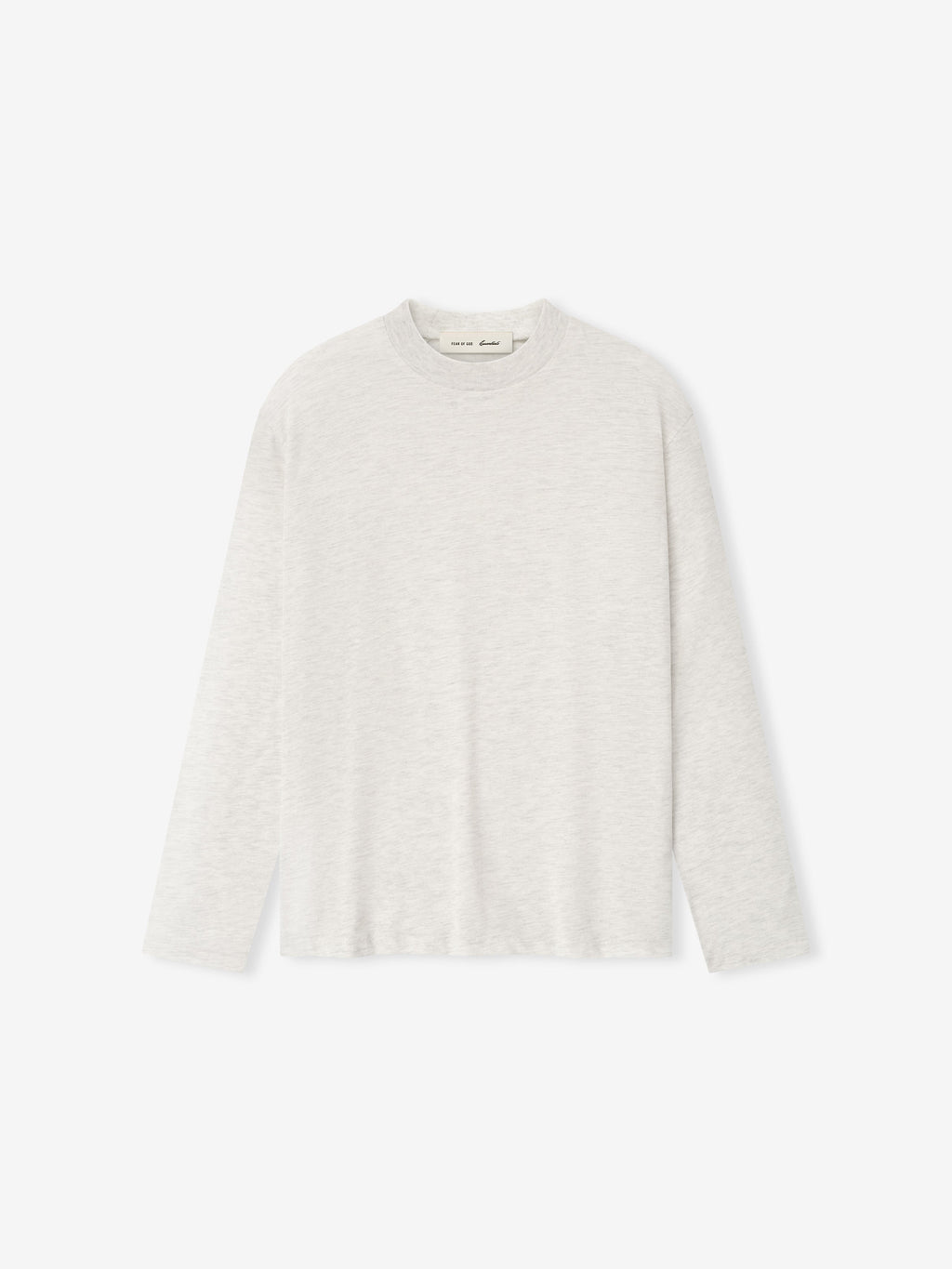 women's classic fit long sleeve tee in light heather grey cotton blend jersey with ribbed crewneck collar