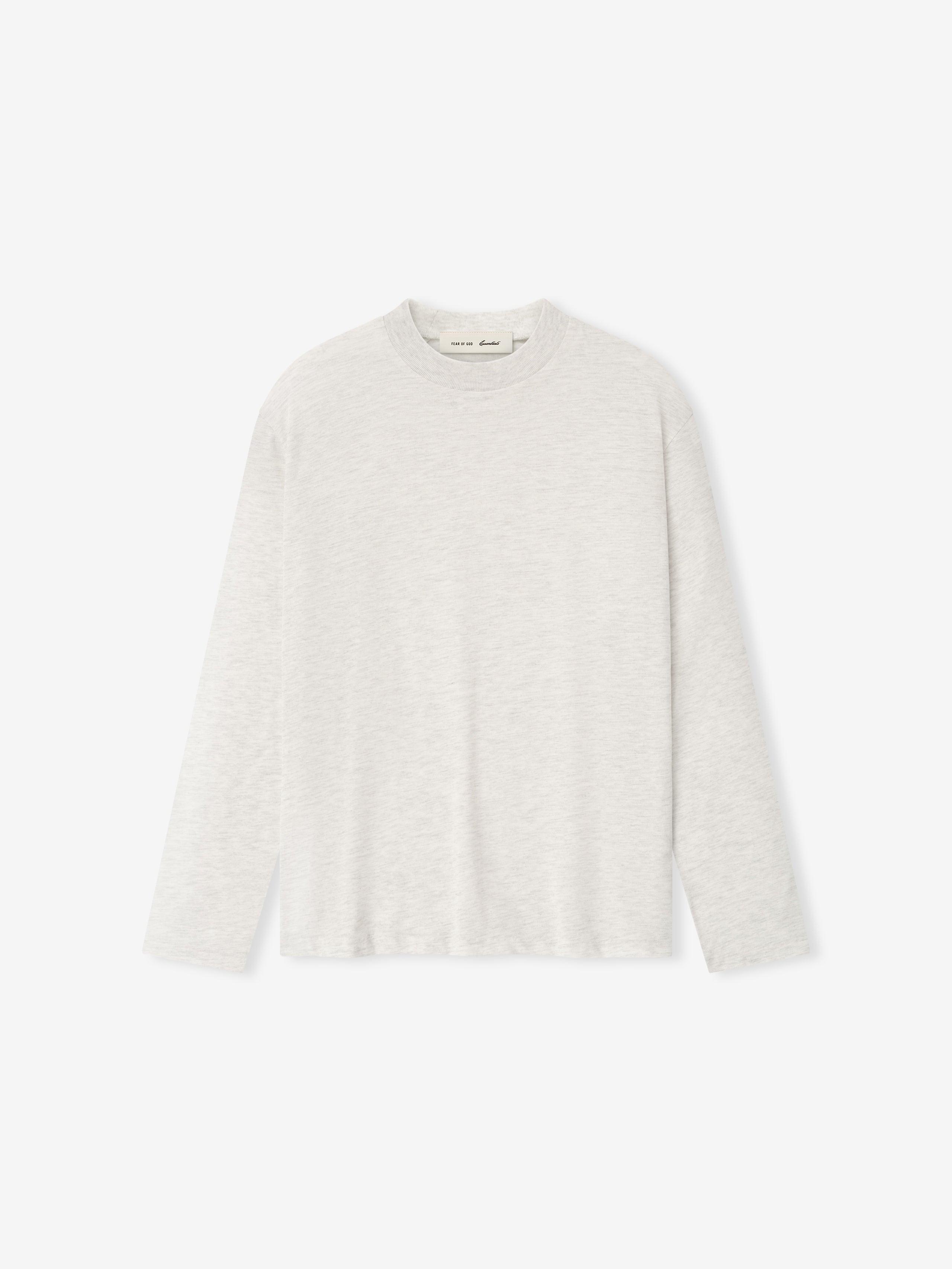 women's classic fit long sleeve tee in light heather grey cotton blend jersey with ribbed crewneck collar