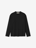black 220GSM cotton jersey long sleeve tee with rib-knit crewneck and subtle puff-printed Essentials signature logo