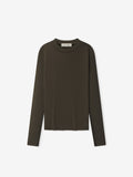 Dark brown long-sleeve top on a white background