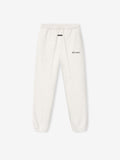 off-white classic sweatpant with elastic waistband, cuffs, and small black signature logo on left thigh