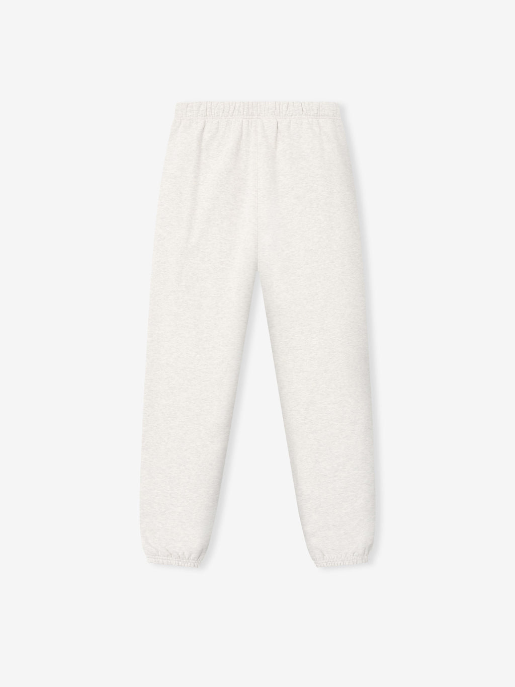 off-white fleece sweatpant with elastic waistband and cuffs featuring a subtle puff-printed signature logo on leg