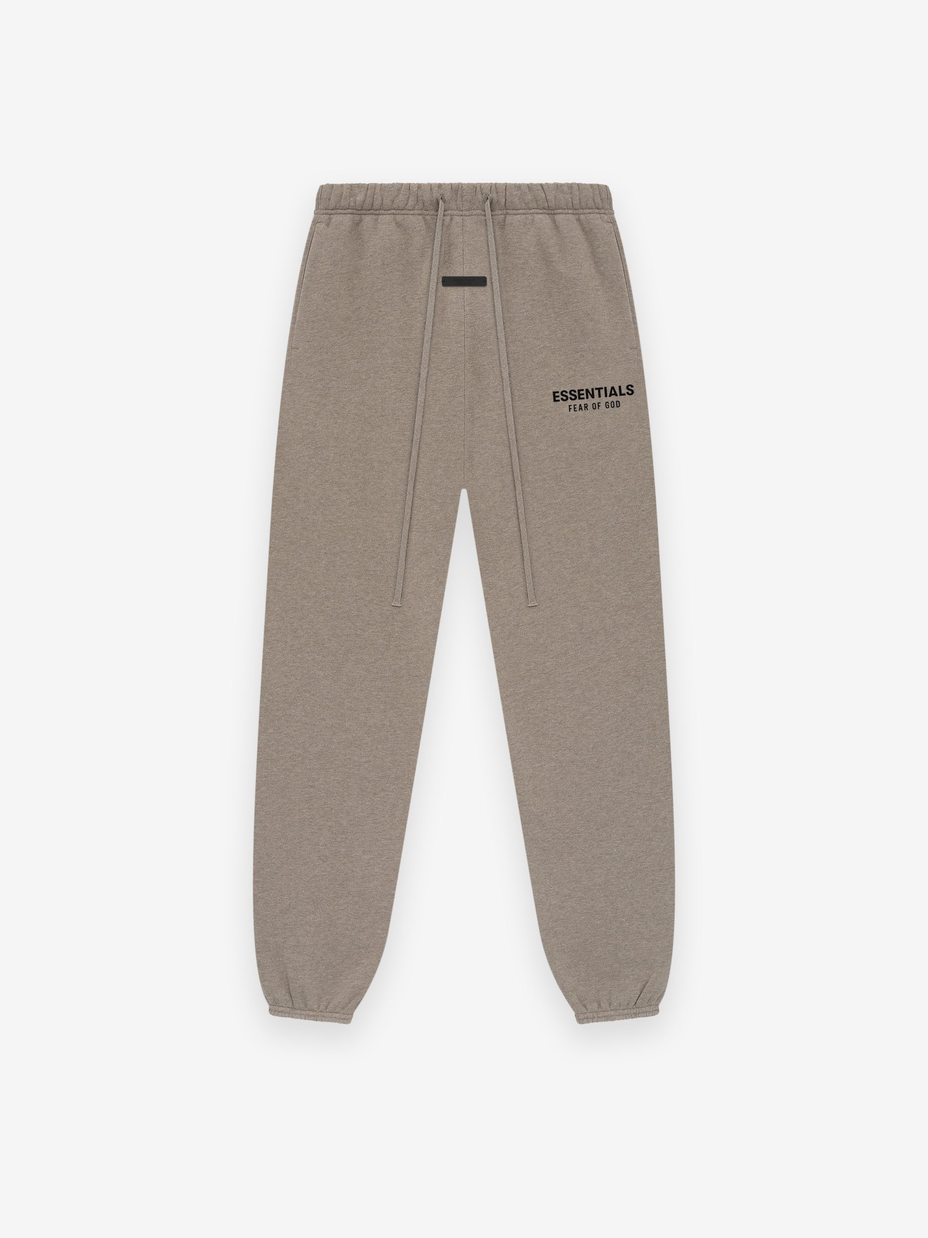 Beige sweatpants with a brand logo on a white background