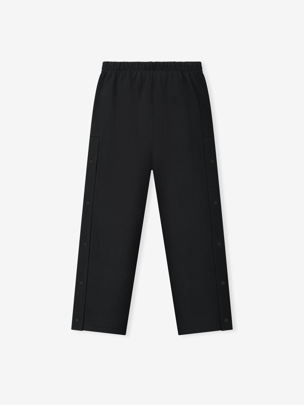 black heavyweight cotton fleece tearaway sweatpants with snap button side panels and elastic waistband