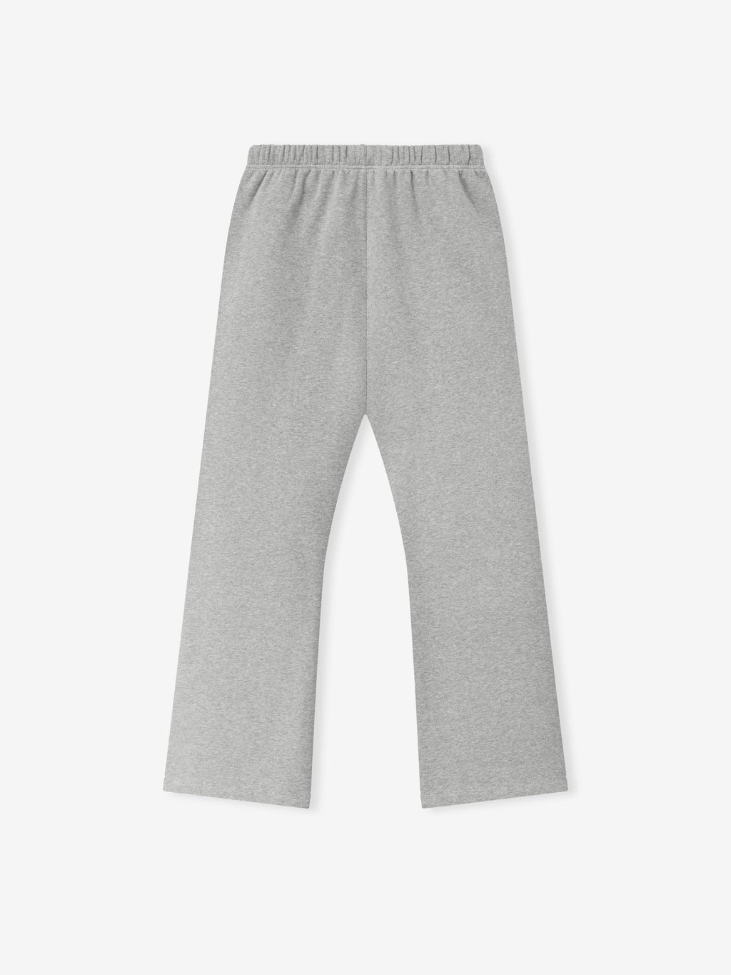 grey heavyweight cotton fleece sweatpants with relaxed fit flare leg and elastic waistband, no visible logos or embellishments