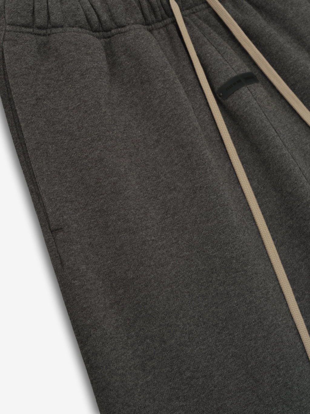 Close-up of charcoal heather Womens Classic Sweatpant showing soft fabric, elastic waistband, and beige drawstrings, gallery 0.