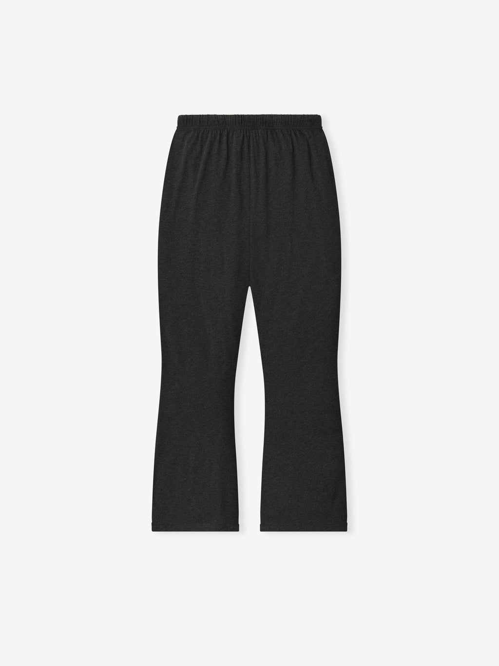 Straight flat lay of vintage black Womens Jersey Flare Sweatpant showing elastic waistband on plain white background