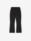 Flat lay of vintage black Womens Heavy Fleece Flare Sweatpant with elastic waistband and long drawstrings on light background