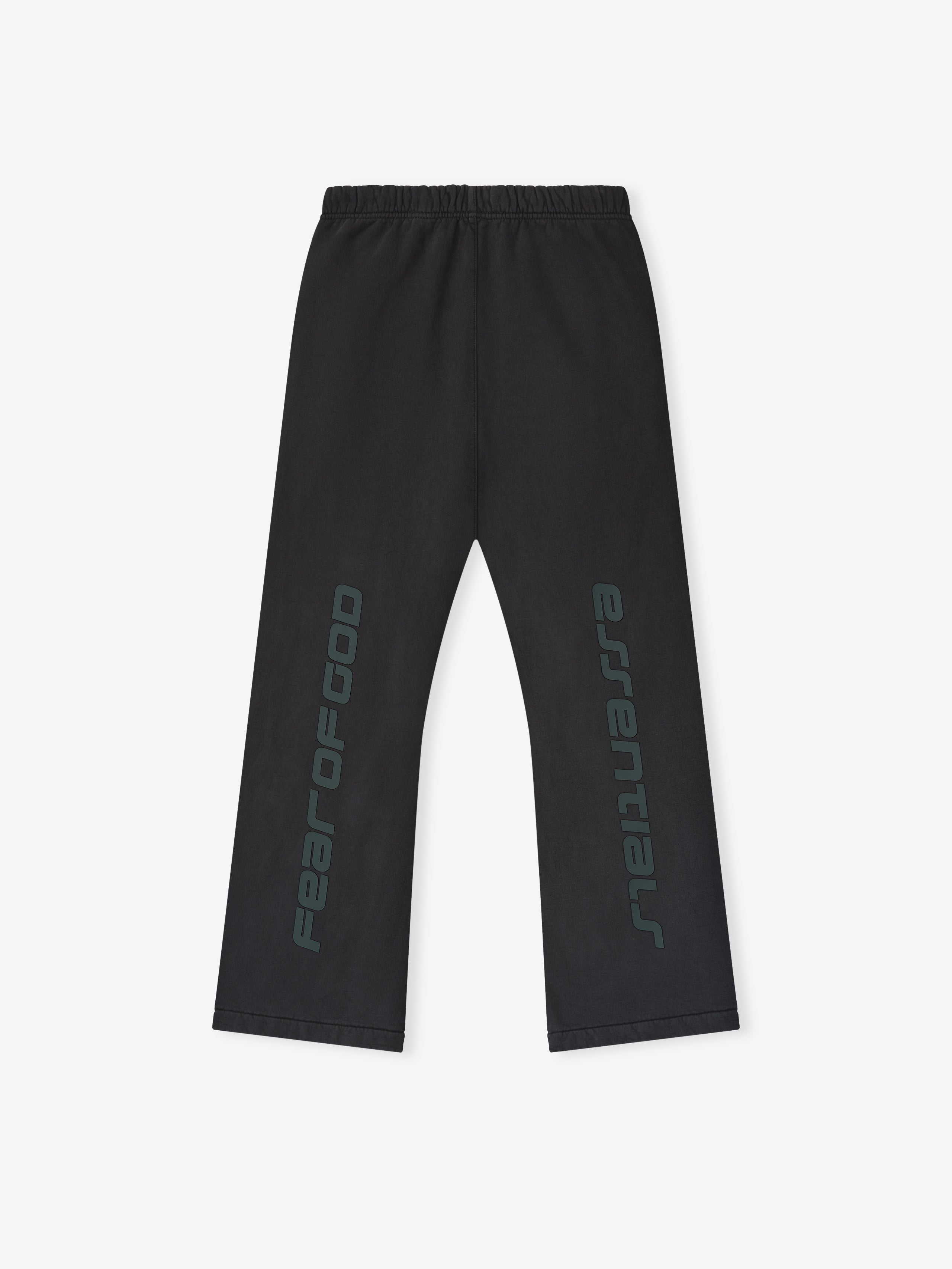 Vintage black Heavy Fleece Flare Sweatpant laid flat with tapered flare and subtle vertical branding on legs, gallery image 0