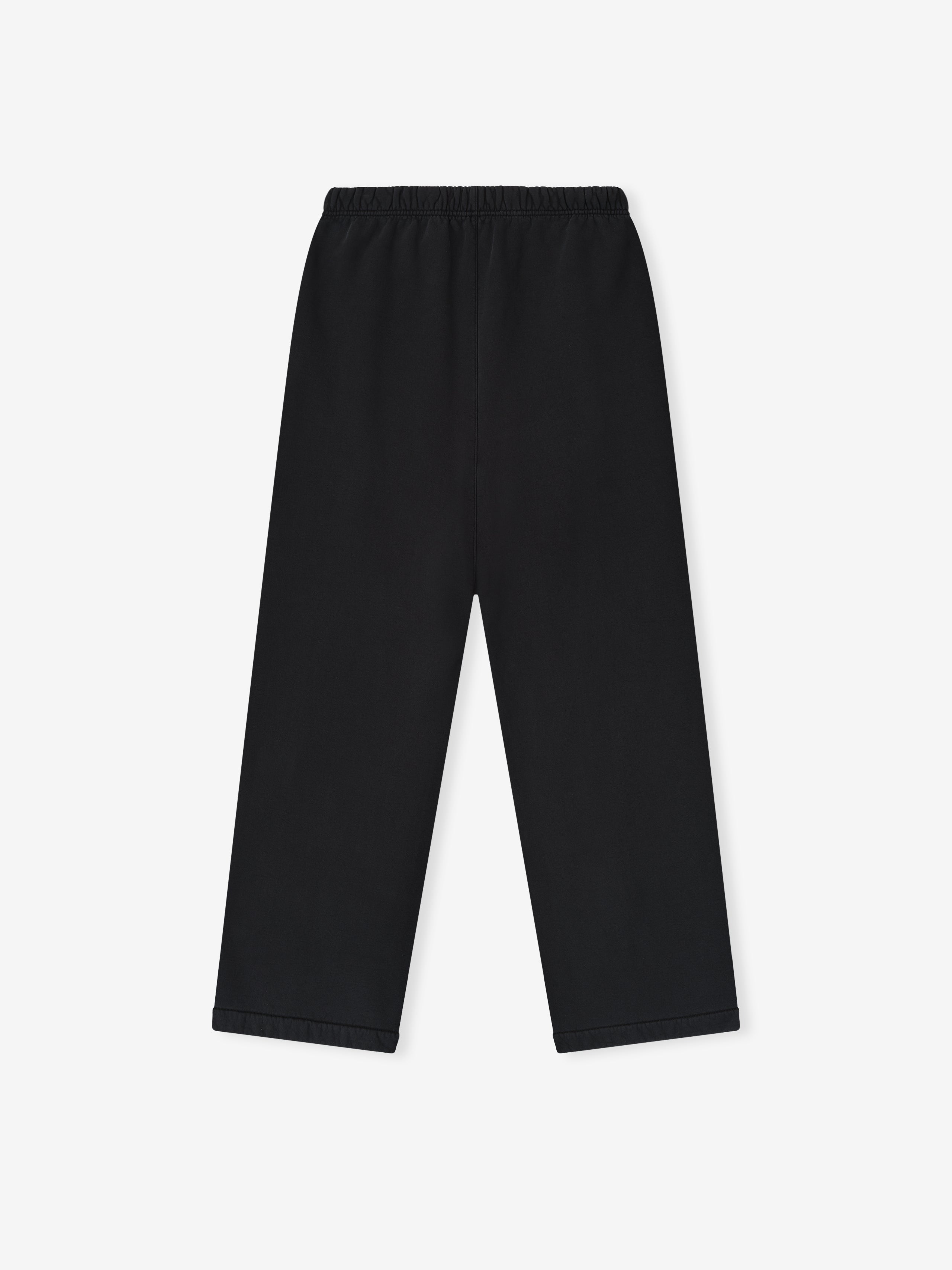 Top-down flat lay of vintage black Lounge Sweatpant showing elastic waistband and relaxed wide-leg cut, gallery image 0