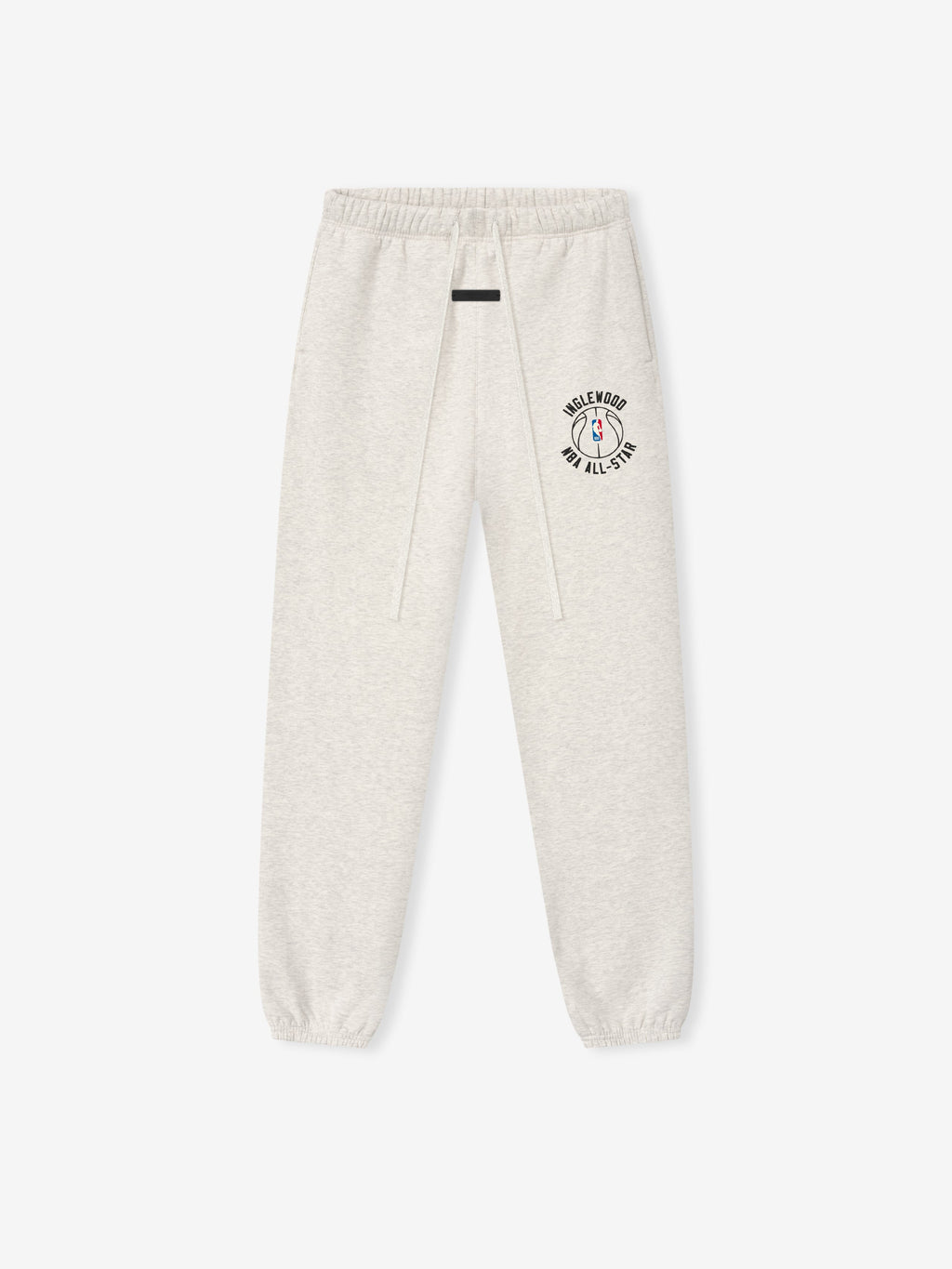 off-white heavyweight cotton fleece sweatpants with elastic cuffs and Inglewood NBA All-Star logo on thigh