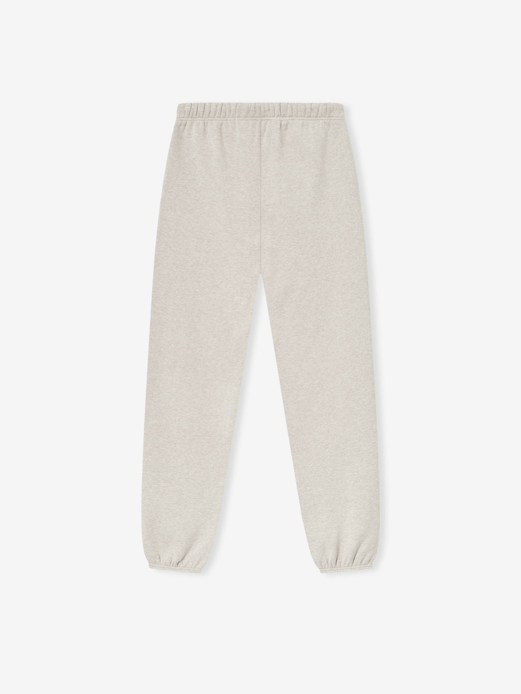 top view of beige vintage fleece sweatpant with elastic waistband and cuffed ankles in slim tapered fit