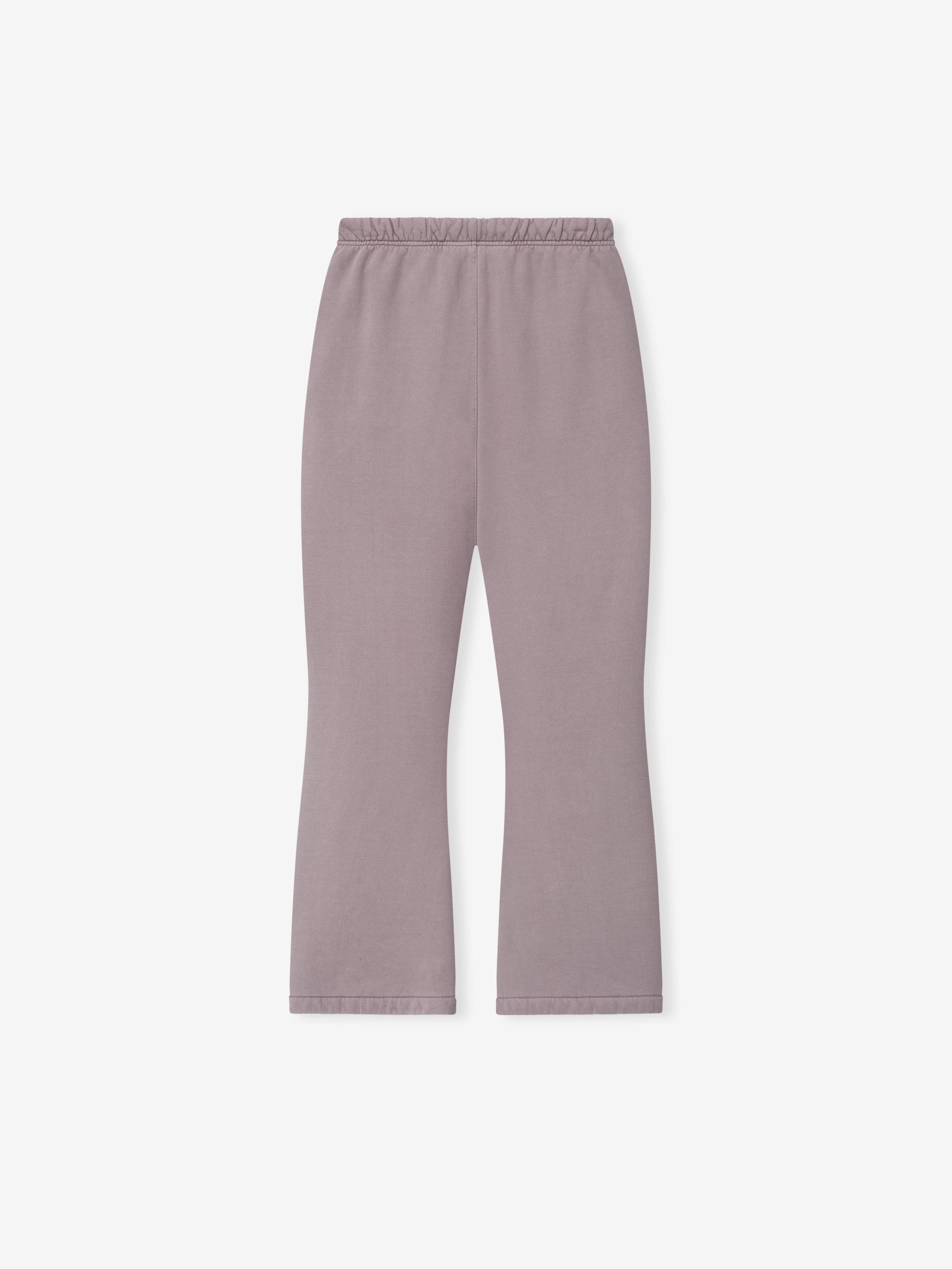 Womens Signature Classic Flare Sweatpant in a soft mauve tone with a high elastic waistband and a gently flared leg, designed for stylish comfort in casual bottoms.