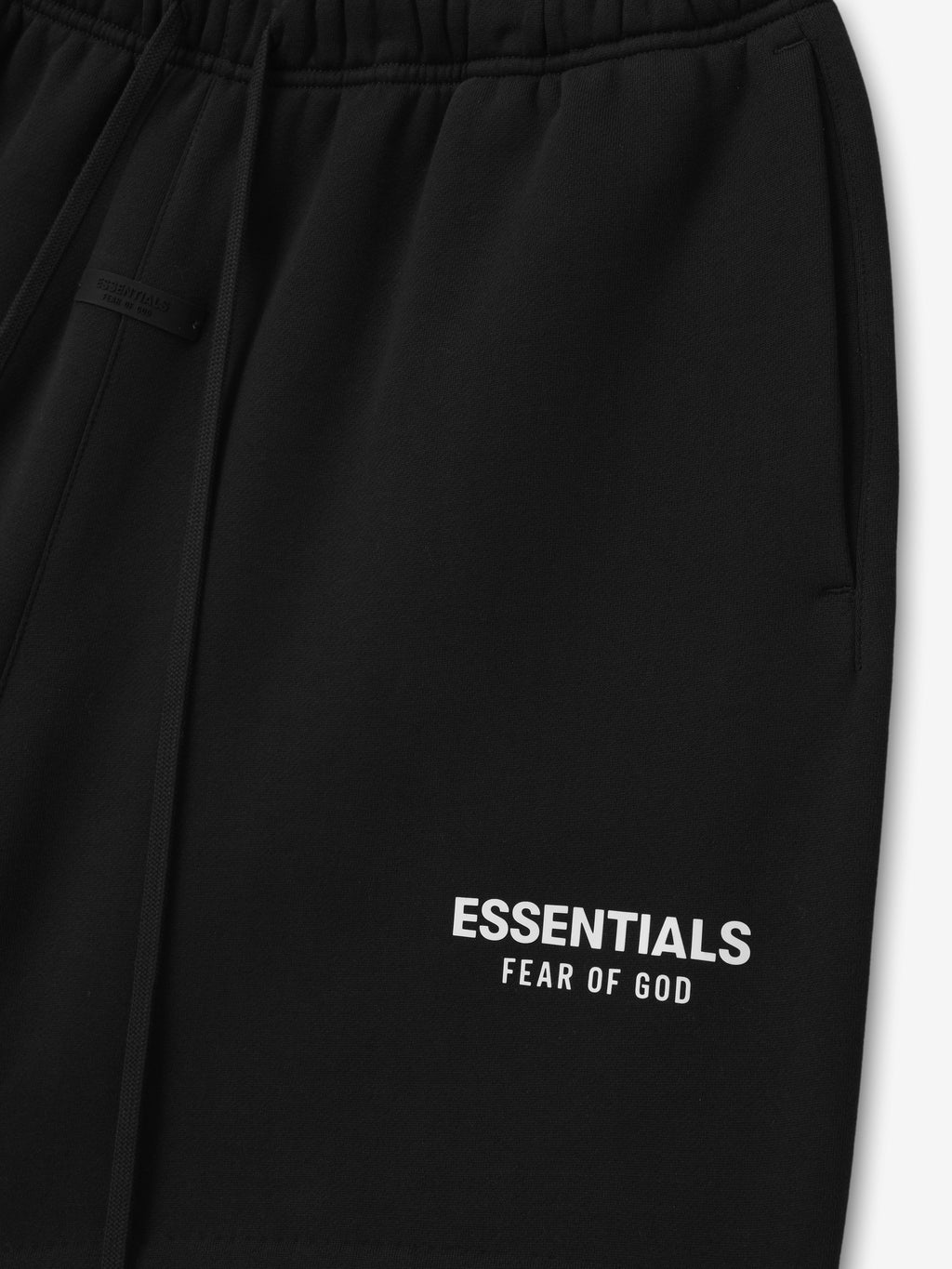 black Essentials SS26 Classic Short made from 380GSM core fleece with soft-touch Fear of God logo on leg