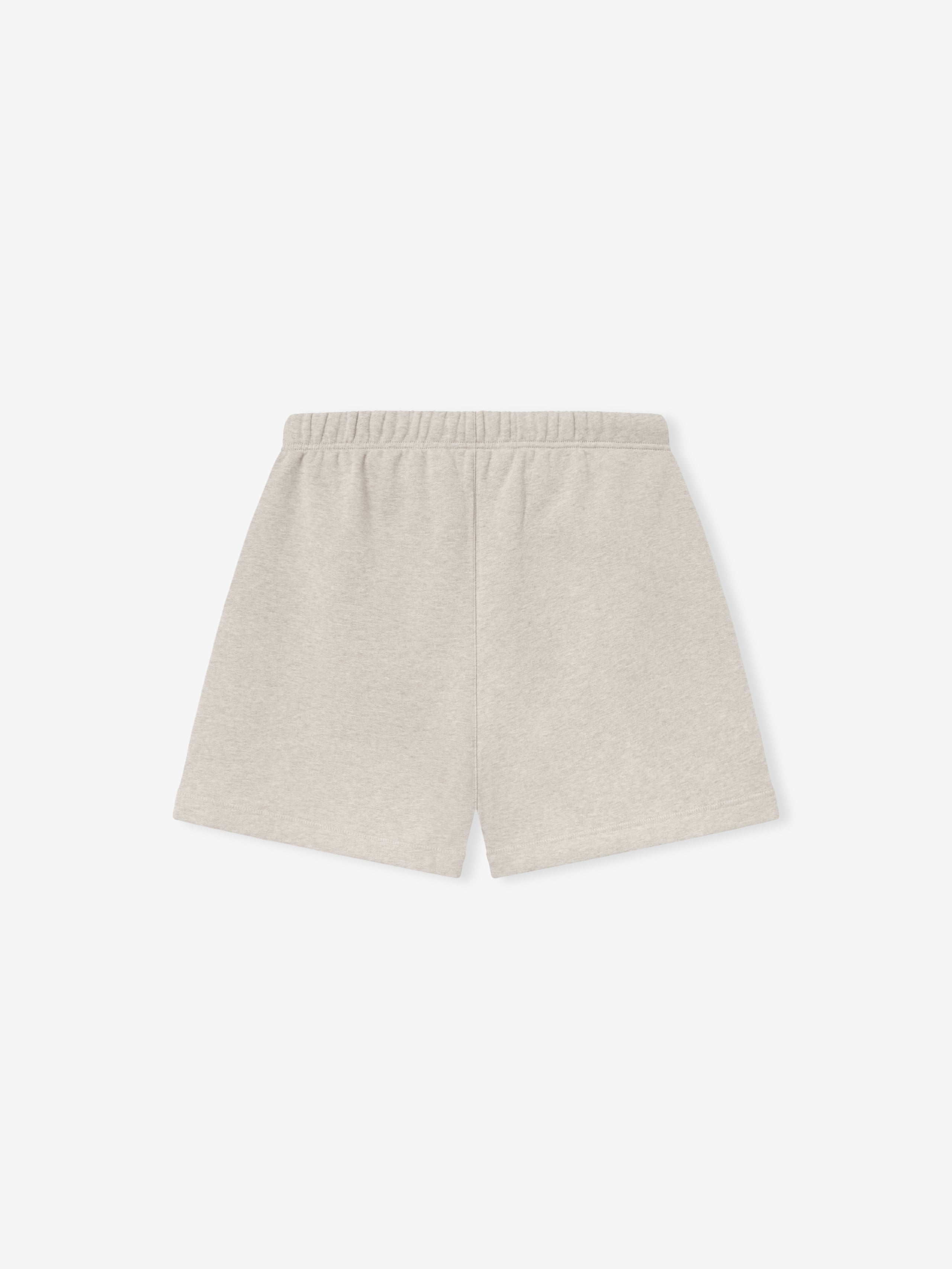 off-white heavyweight fleece sweatshorts with elastic waistband and relaxed fit in classic mid-length cut