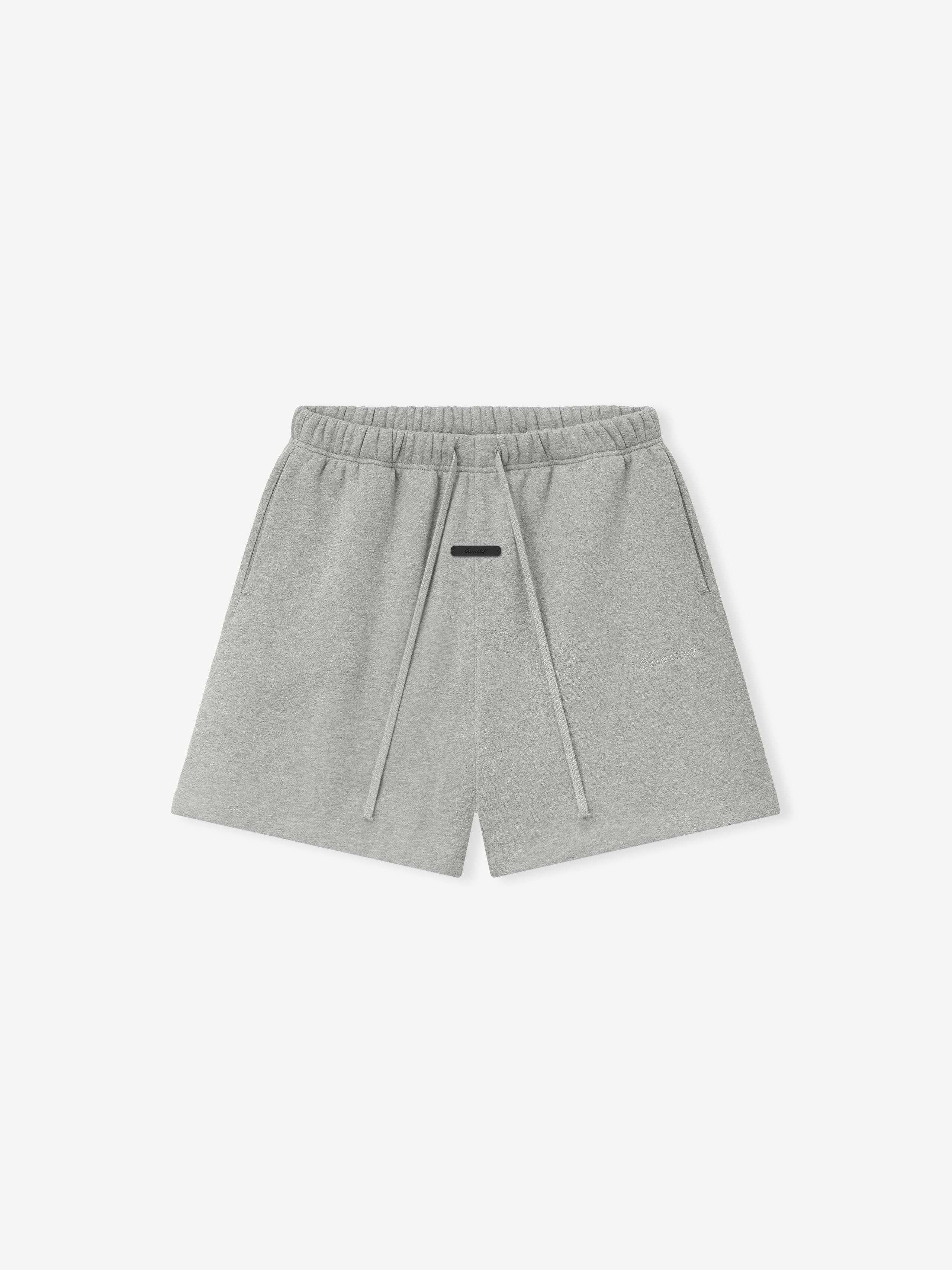 Gray shorts with drawstring on a white background