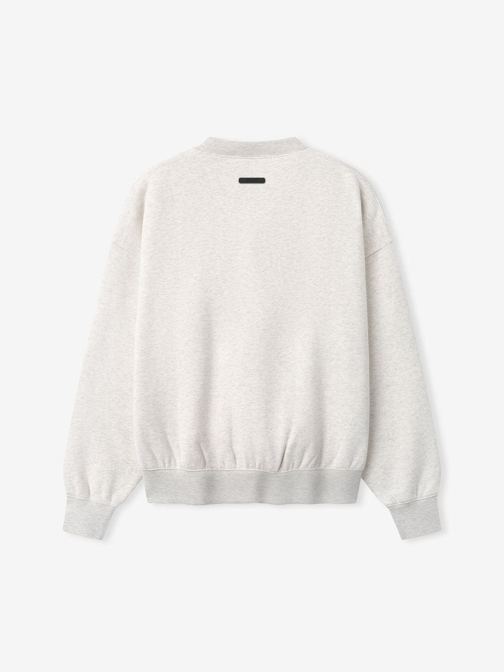 back view of light grey classic crewneck sweatshirt with rib-knit cuffs and waistband