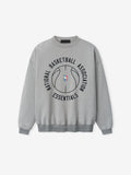 light grey heavyweight crewneck with black outlined basketball graphic and NBA Essentials text printed on front