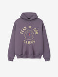 dusty purple heavyweight hoodie with puff-printed "FEAR OF GOD LAKERS" text and outlined basketball graphic on front center