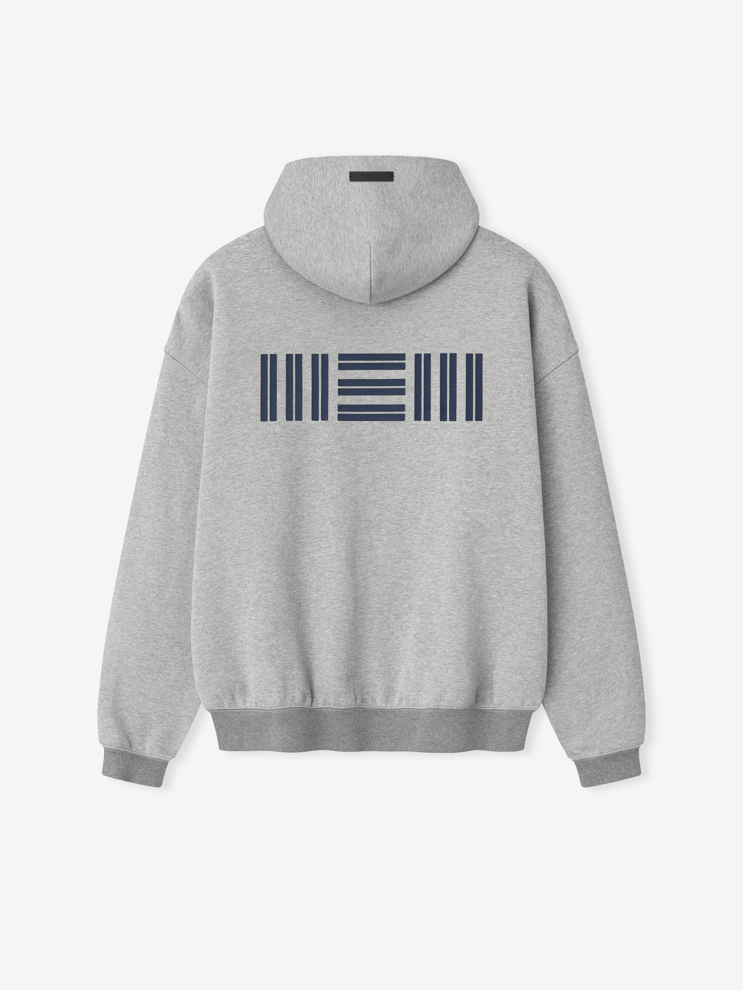 Back view of concrete heather Memphis Grizzlies 90'S Hoodie featuring unique navy blue barcode graphic, gallery 0.