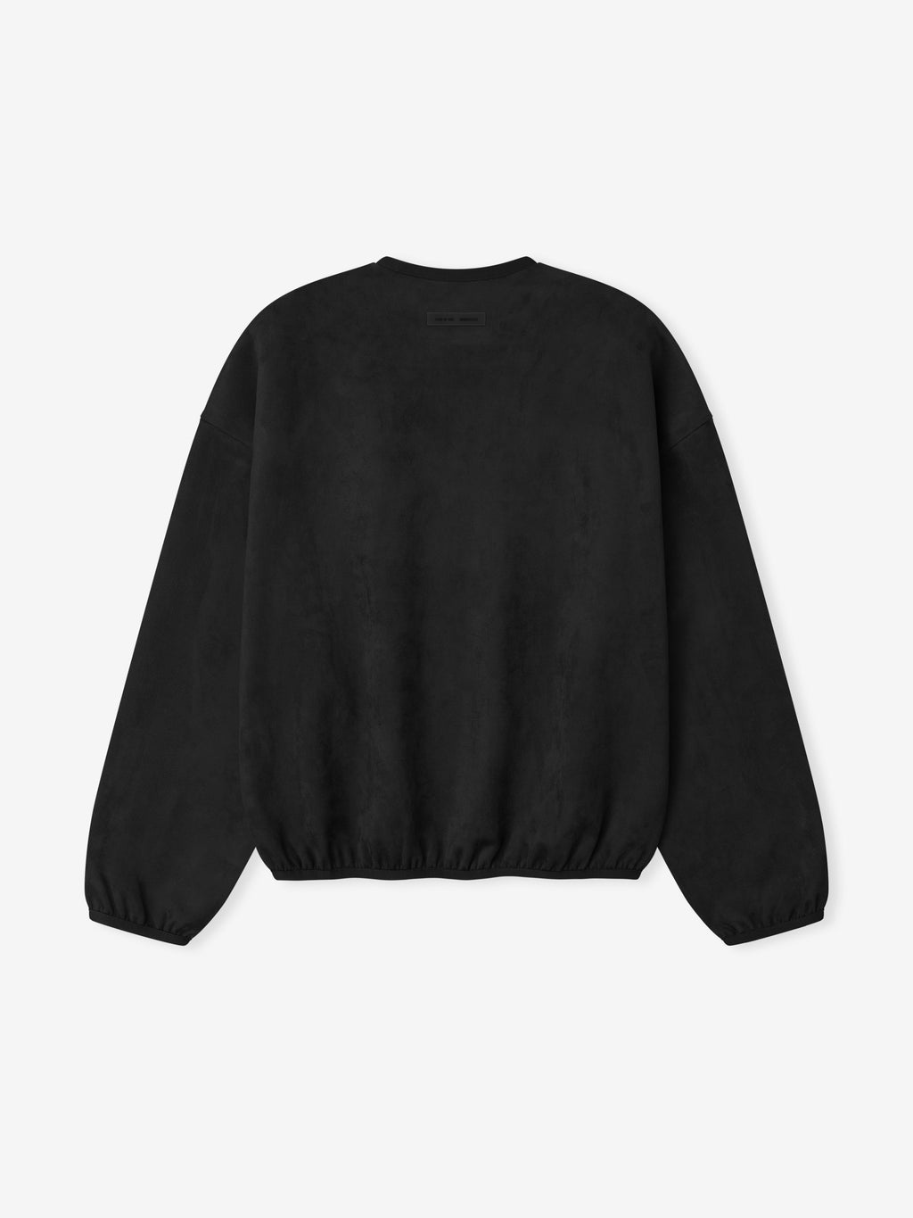 Back view of vintage black modern crewneck sweatshirt with elasticated cuffs and hem in studio setting